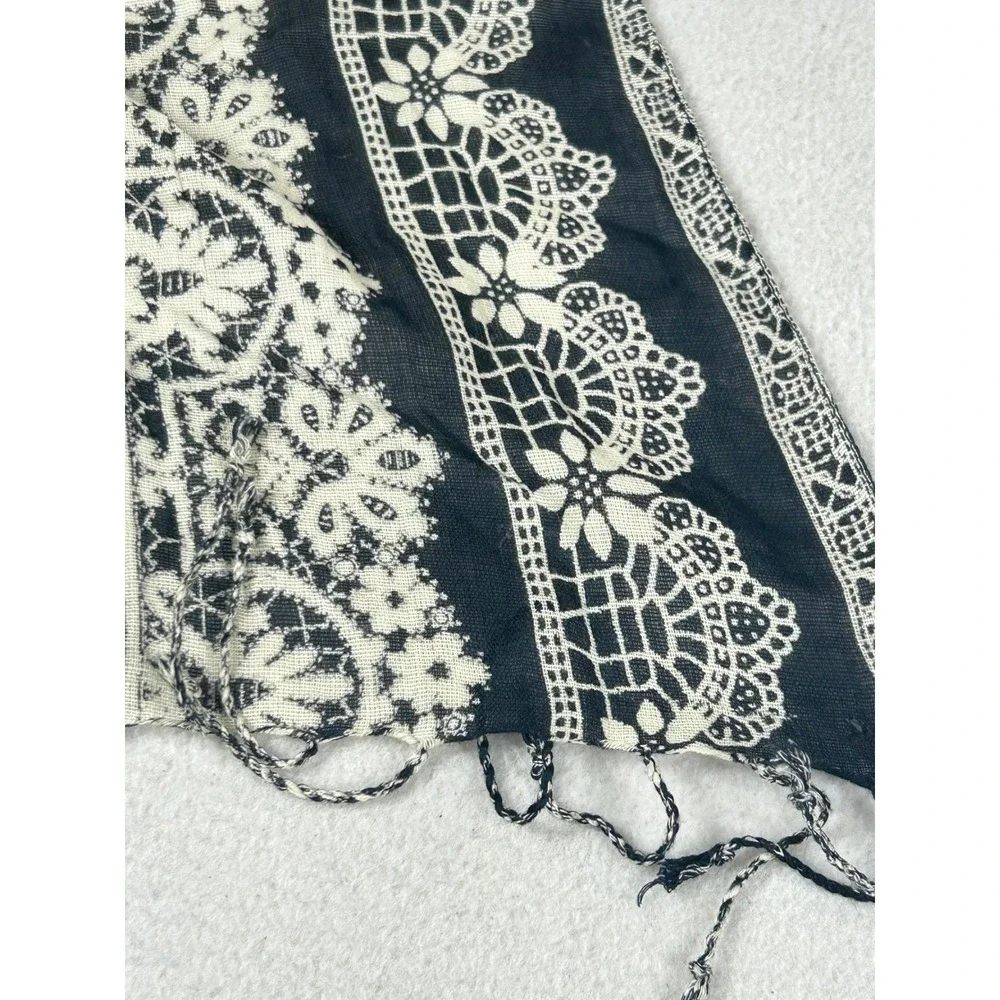 Unbranded Lace Print Scarf Women OS Black Ivory Boho